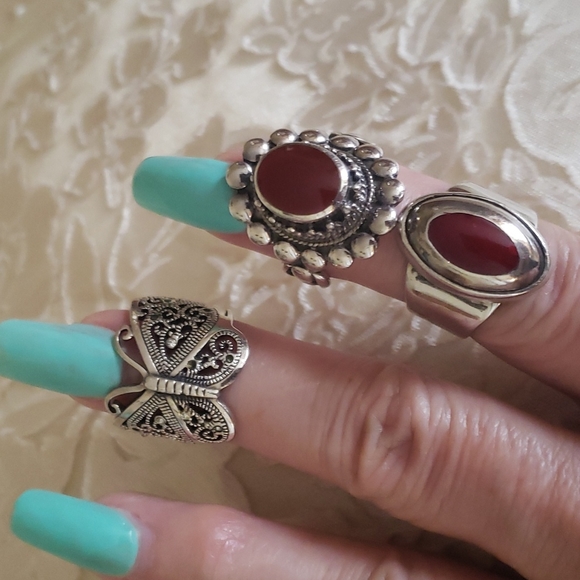 Sterling Silver, Vintage,  Set of 3 Rings, Size 7 - Picture 5 of 5